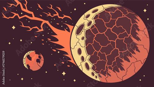 Cosmic Art Fiery Planet Explosion in Space Abstract Celestial Design for Sci-Fi Fantasy or Game Backgrounds.