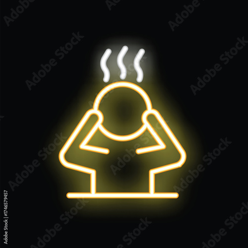 Neon style icon of a person holding their head with steam coming out, representing stress, anxiety, or frustration
