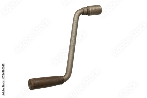 Old vintage crank handle tool with wooden grip