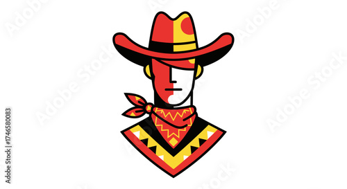 Stylized cartoon of a cowboy icon with distinctive hat and poncho design concept