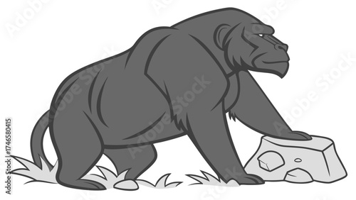 Gorilla illustration powerful ape jungle animal wildlife vector graphic primate cartoon grey monochrome strong animal mascot design powerful creature wild animal art nature illustration.