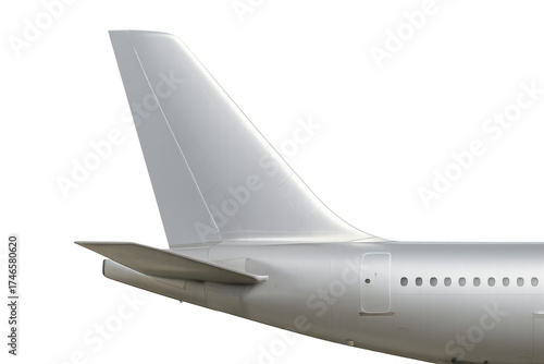 White airplane tail fin and fuselage on transparent background