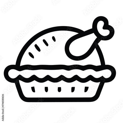 A stylized thanksgiving turkey pie in black outline