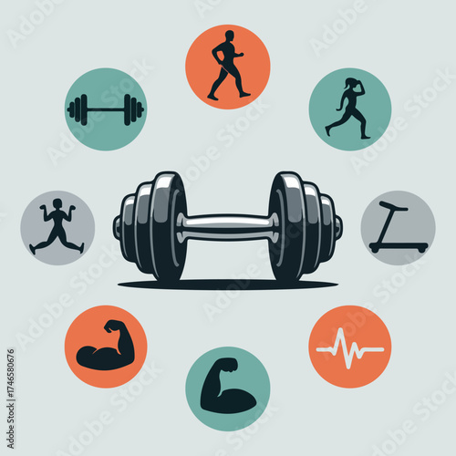 Fitness and Gym Icon Set – Workout, Training, and Sports Equipment Vector Design