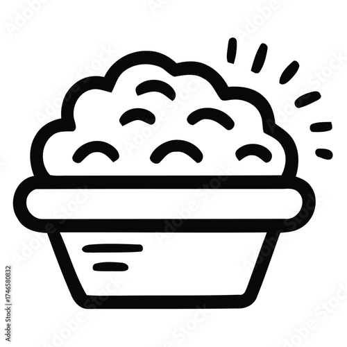 A stylized illustration of a baked dish with topping
