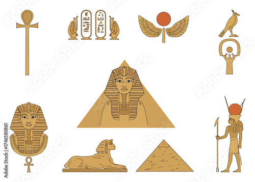 Ancient Egyptian Hieroglyphs Set: Pyramid & Sphinx Vector Designs