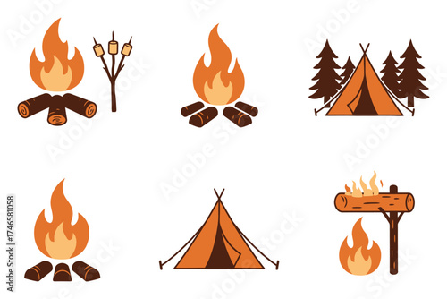 Campfire Storytelling Icons: Outdoor Adventure Vector Graphics