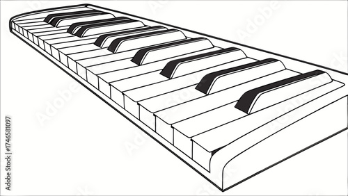 Isometric illustration of a keyboard musical instrument keys piano keys black and white music design simple drawing.