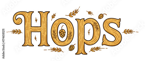 Hops Brewery Logo - Barley & Hop Vine Lettering Vector