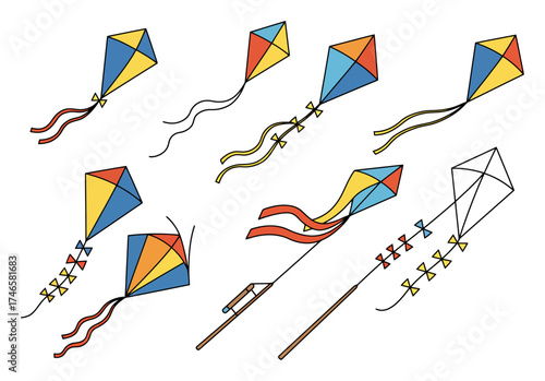 Kite Flying Icons - Vector Art on White