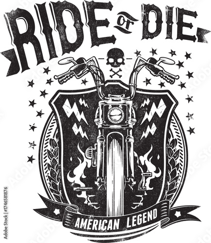 Grunge Ride or Die American Legend Motorcycle Graphic Art Illustration red black transparent editable vector for t-shirt mug wall stickers wallpaper sticker design multipurpose use in high definition