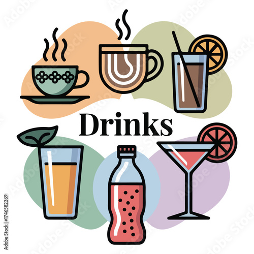 Drinks and Coffee Icon Set – Cafe, Beverage, and Hot Drink Vector Design