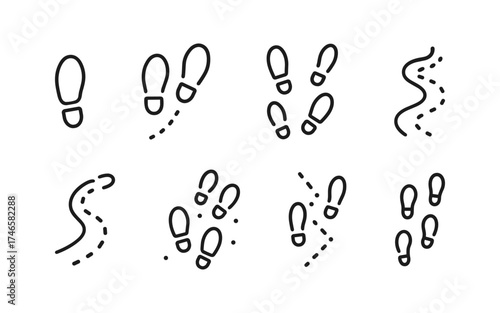 Step footprints paths. footstep prints and shoe steps . shoe tread footprints vector illustration isolated on white background.	