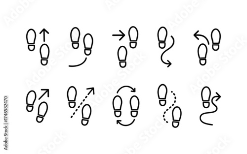 Step footprints paths. footstep prints and shoe steps . shoe tread footprints vector illustration isolated on white background.	