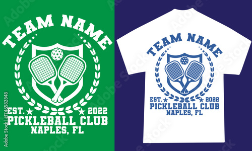 Editable Pickleball Club Emblem Vector Template for Custom Team T-Shirt Design
