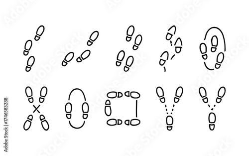 Step footprints paths. footstep prints and shoe steps . shoe tread footprints vector illustration isolated on white background.	