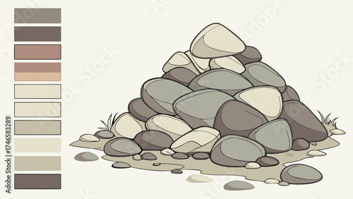 Pile of Stones Rock Pile Illustration Cartoon Stones Grey and Beige Stones Pebble Collection Stones on Ground Rock Formation Nature Illustration Simple Stone Design Stones Background Co.