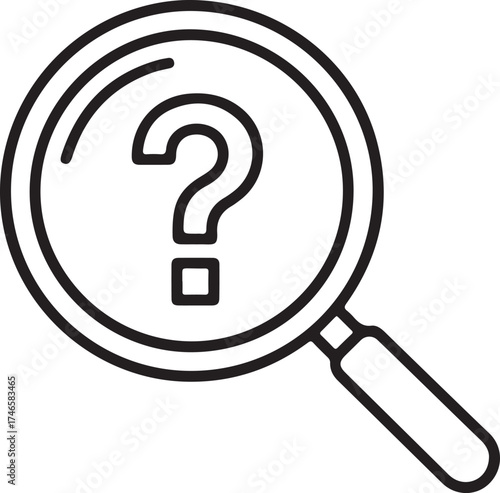 Magnifying glass over question mark symbolizing inquiry and discovery