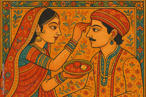 Illustration of Indian festival Bhai Dooj Greeting Card,poster,Template Design,Happy Bhai Dooj festival, Bhaiya Tika celebration creative poster design. Brother and sister bond