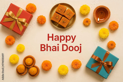 Illustration of Indian festival Bhai Dooj Greeting Card,poster,Template Design,Happy Bhai Dooj festival, Bhaiya Tika celebration creative poster design. Brother and sister bond