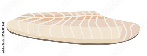 White fish fillet vector with smooth texture, minimal style illustration for healthy food and seafood menu design.
