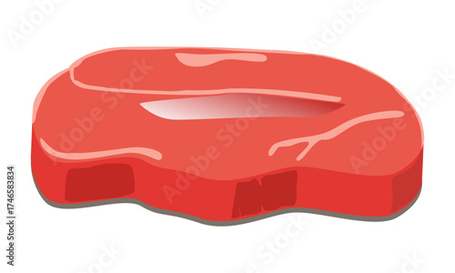 Red raw meat vector with glossy surface, clean minimal style illustration for fresh food and protein diet concept.