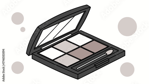 Eyeshadow Palette Makeup Kit Cosmetic Product Beauty Accessory Six Shade Palette Compact Powder Applicator Brush Neutral Tones Make-up Illustration Graphic Design Flat Lay Beauty Suppl.