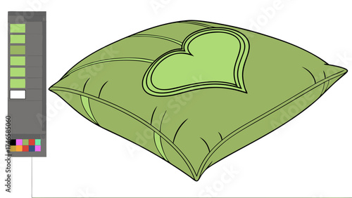 Green Pillow with Heart Design Home Decor Cushion Illustration Soft Furnishings Textile Design Comfortable Pillow Bedroom Decor Soft Pillow Cozy Pillow Home Textile Pillowcase Design H.