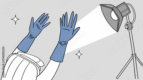 Hands in Blue Gloves Under Studio Lighting.