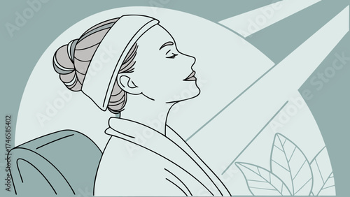 Relaxing Spa Treatment Woman in Robe Side Profile Illustration for Wellness and Beauty.