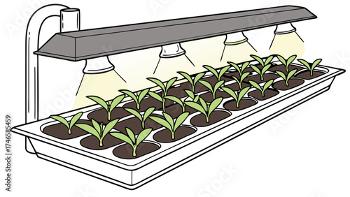 Indoor Plant Growth System with Seedlings under Artificial Lighting.