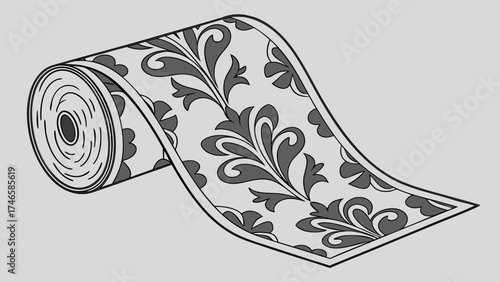 Rolled Wallpaper with Floral Damask Pattern Design for Interior Decoration and Home Improvement Projects.