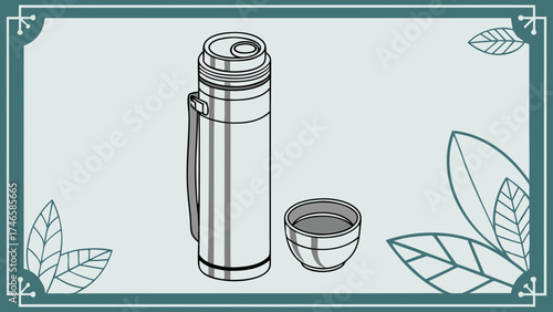 Isometric Illustration of a Vacuum Flask with Cup Stylish Design Drinkware Hot Beverage Container.