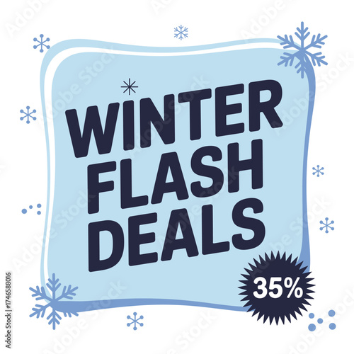 Winter flash deals, 35 off sale promotion isolated on white background special offer advertising for limited time only