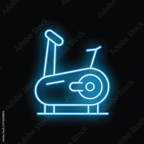 Glowing blue neon sign depicting a stationary bike, commonly found in gyms and fitness centers