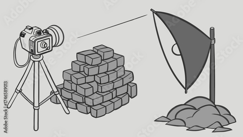 Still Life Photography Setup with Camera Cubes and Reflector.