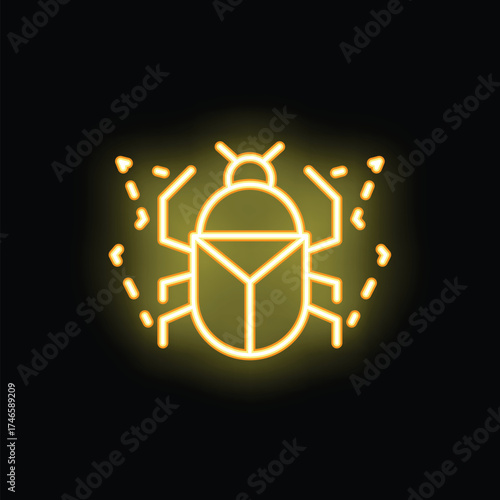 Neon style icon bug spreading virus malware on black background