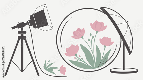 Studio Lighting Setup with Flowers for Product Photography or Design Inspiration.