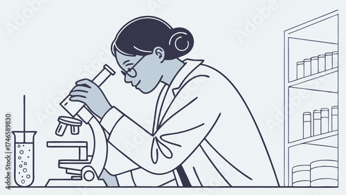 Scientist using a microscope in a laboratory science research medical illustration healthcare worker scientific experiment lab equipment research and development medical technology labora.