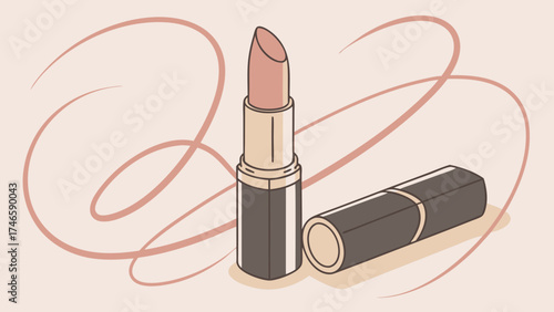 Stylish Lipstick Tube and Swatch Makeup Cosmetic Product Illustration Beauty Design Concept.
