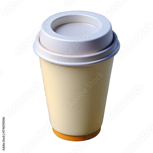 a light yellow coffee cup with a white lid on a black background, simple, clean, and ready to be used
Isolated on transparent background, png