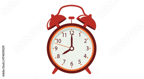Retro alarm clock showing eight o'clock isolated on white backdrop for graphics or concepts