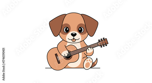 Adorable cartoon dog playing guitar vector illustration for children books and prints
