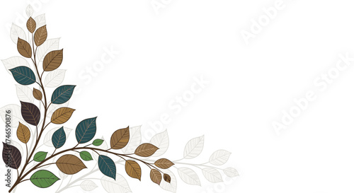 An artistic illustration of a tree branch with leaves in autumnal colors.