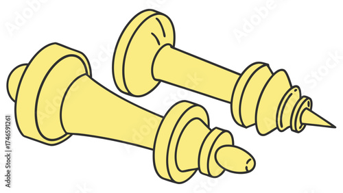 Two Abstract Yellow Chess Pieces Isometric View Game Strategy Design Element.