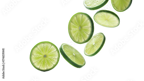 Lime Slices Green Citrus Floating on Transparent Background