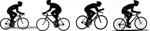 Four stages of a cyclist in motion illustrating dynamic movement and athletic performance in cycling sport vector