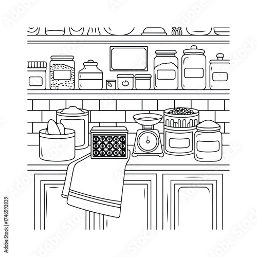 Food Shop Hand Drawn Coloring Page | Intricate and unique hand-drawn illustration in black and white line art style. Great for digital download, craft projects, and mindful art practice.