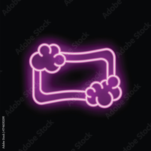 Neon pink speech bubble with clouds appearing on a black wall, great for grabbing attention on social media