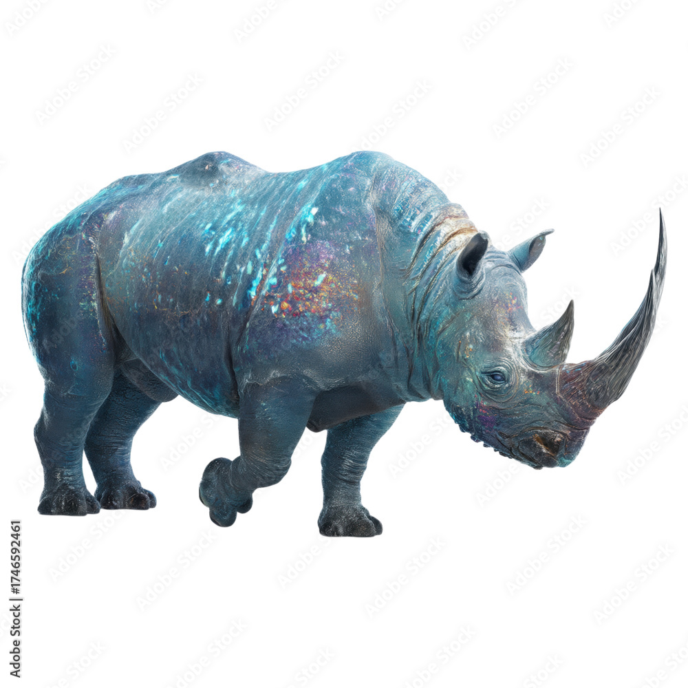 Obraz premium Colorful Inspired Rhinoceros Sculpture with Abstract Patterns and Textures